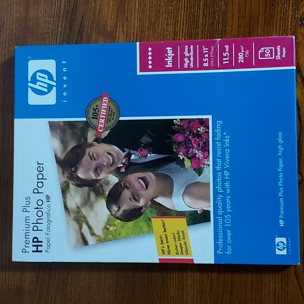 HP Premium Plus Photo Paper Inkjet High Gloss 8.5 x 11” 50 Sheets